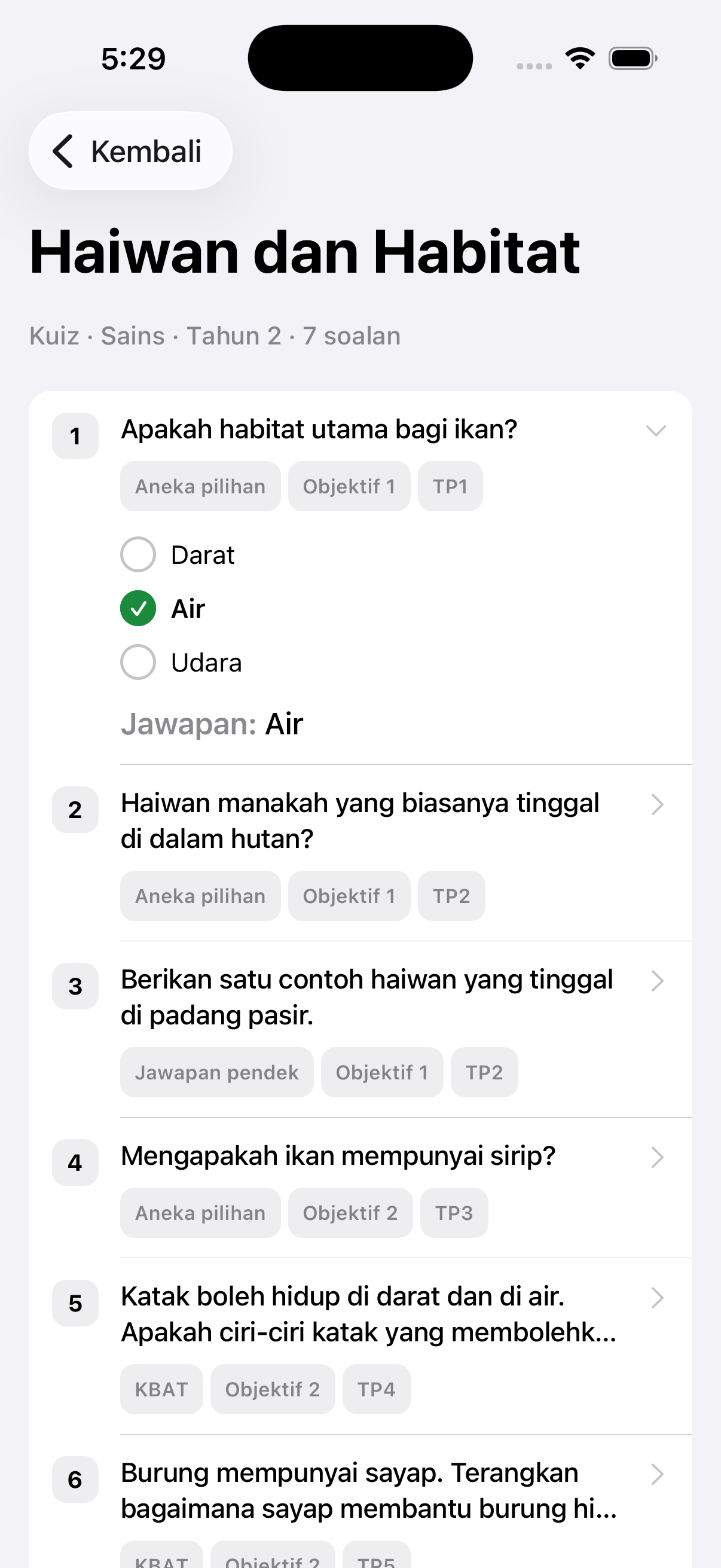 Skrin Kuiz — 7 soalan dijana terus daripada RPH yang sama